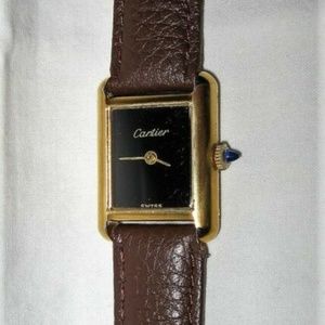 Cartier 17J Women’s Tank Watch w/ Black Dial 18K